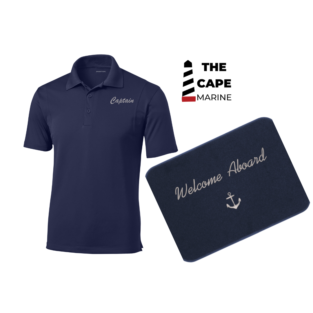 Holiday Bundle Embroidered Polo Shirt and Welcome Aboard Mat - FREE SHIPPING