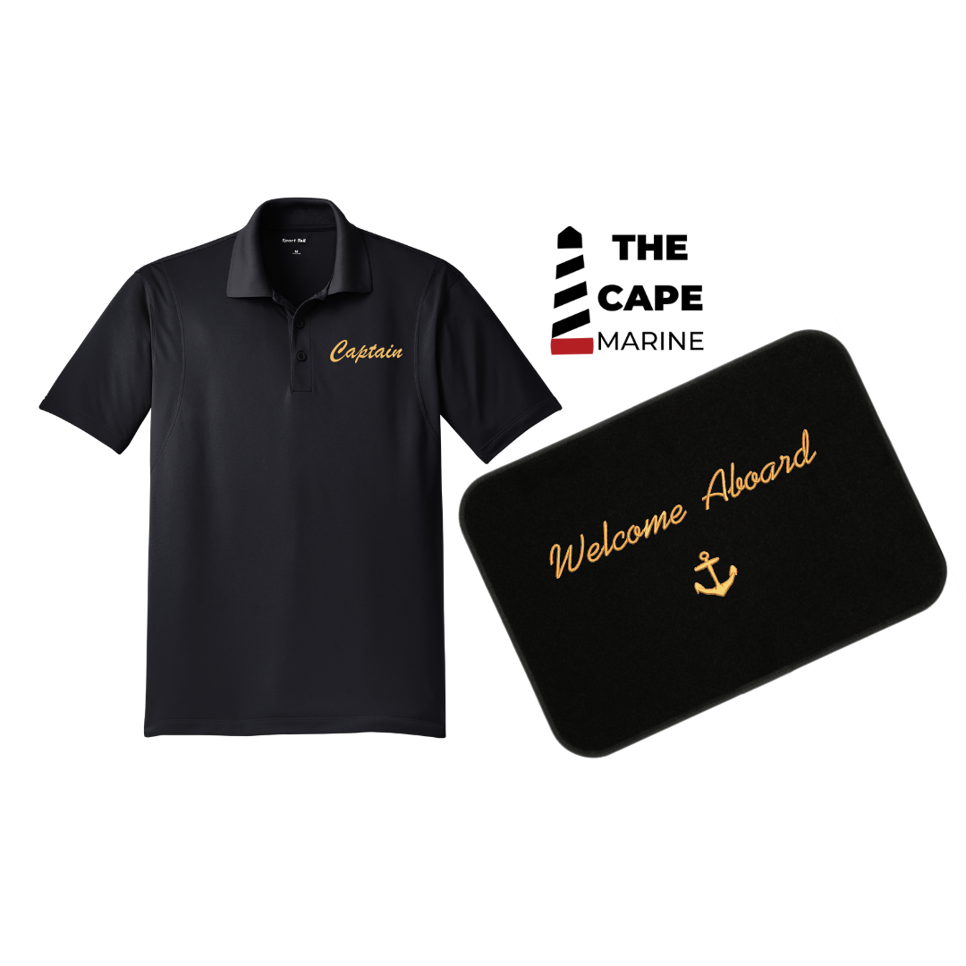 Holiday Bundle Embroidered Polo Shirt and Welcome Aboard Mat - FREE SHIPPING
