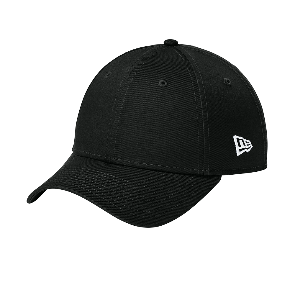 Black cap with a New Era logo on a white background