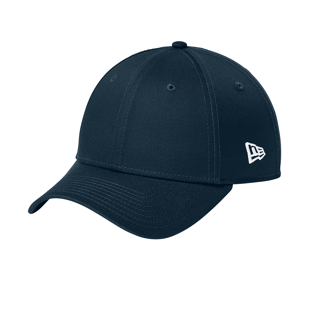 Navy blue cap with a white logo on a white background