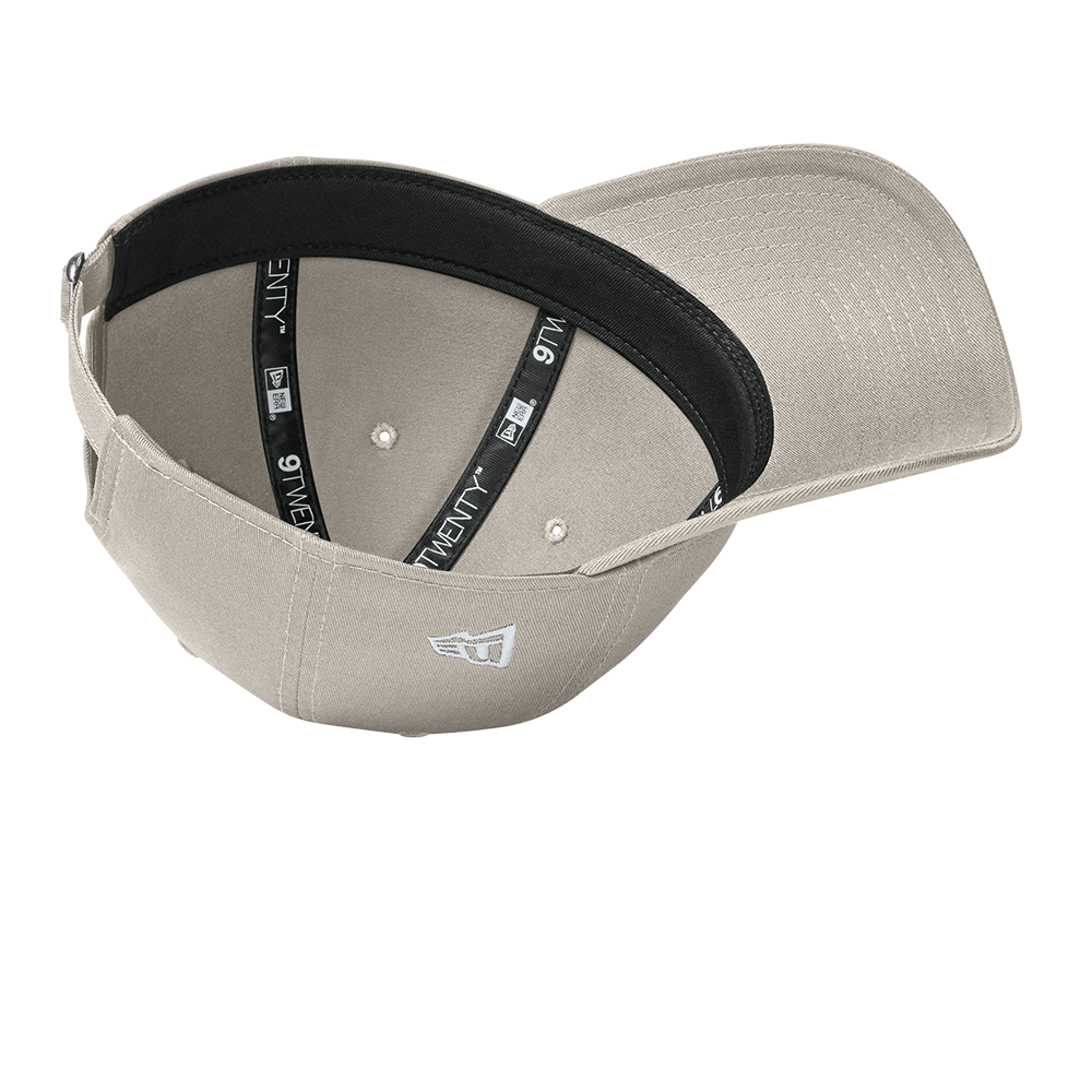 underside of tan baseball cap 