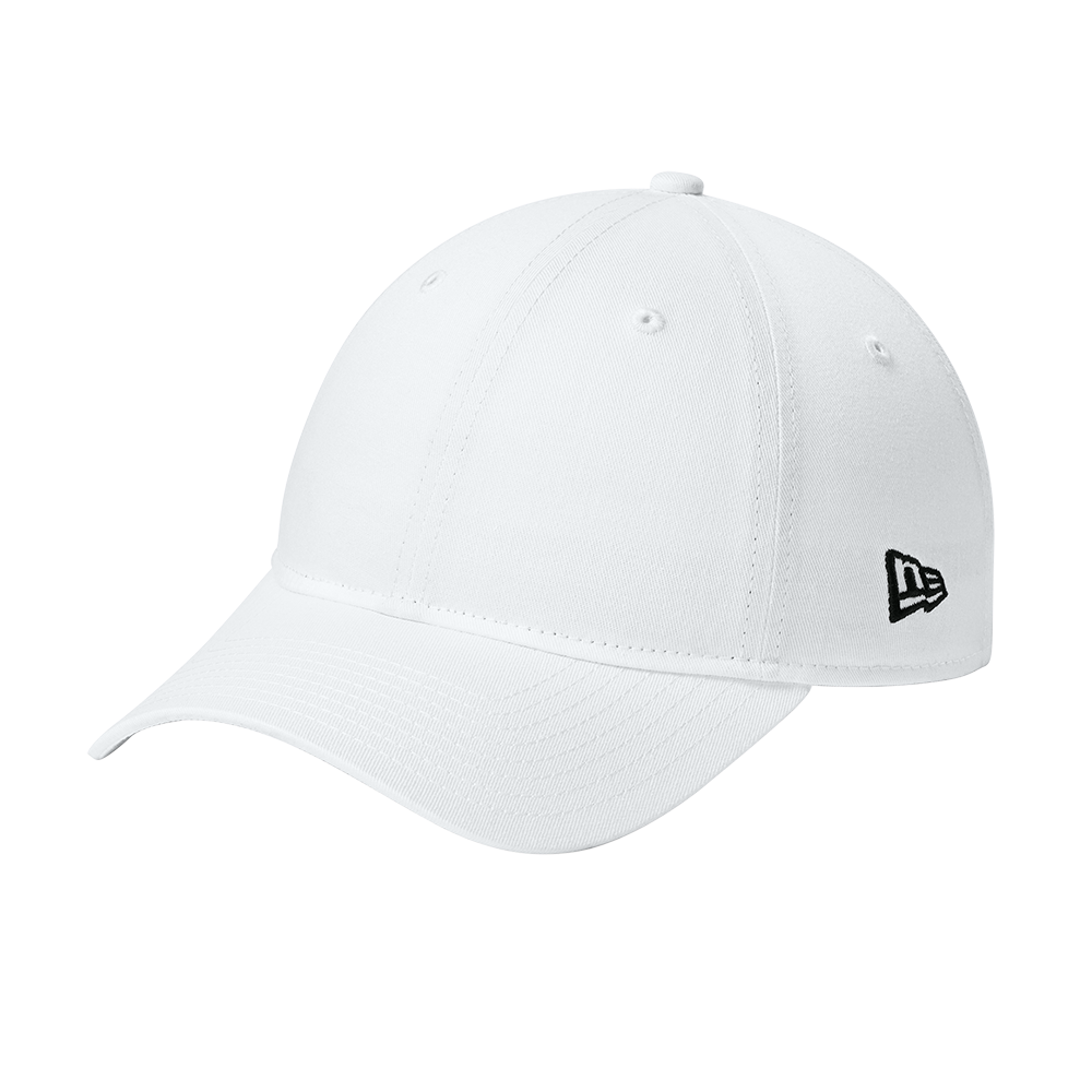 White baseball cap with a small logo on a white background